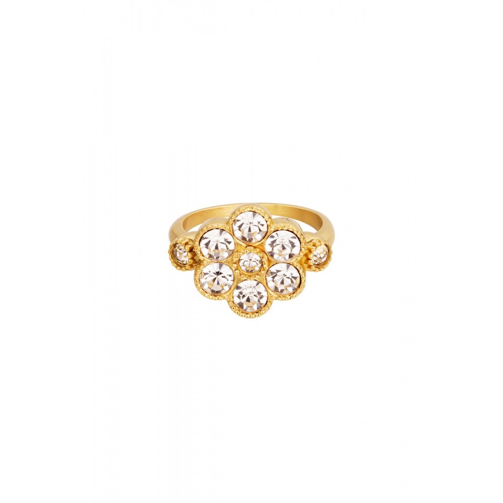 Δαχτυλίδι ατσάλινο χρυσό με λευκά ζιργκόν σχέδιο λουλούδι τύπου chevalier 