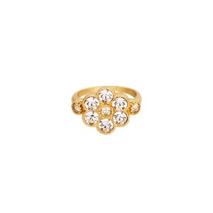Δαχτυλίδι ατσάλινο χρυσό με λευκά ζιργκόν σχέδιο λουλούδι τύπου chevalier 