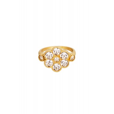 Δαχτυλίδι ατσάλινο χρυσό με λευκά ζιργκόν σχέδιο λουλούδι τύπου chevalier 