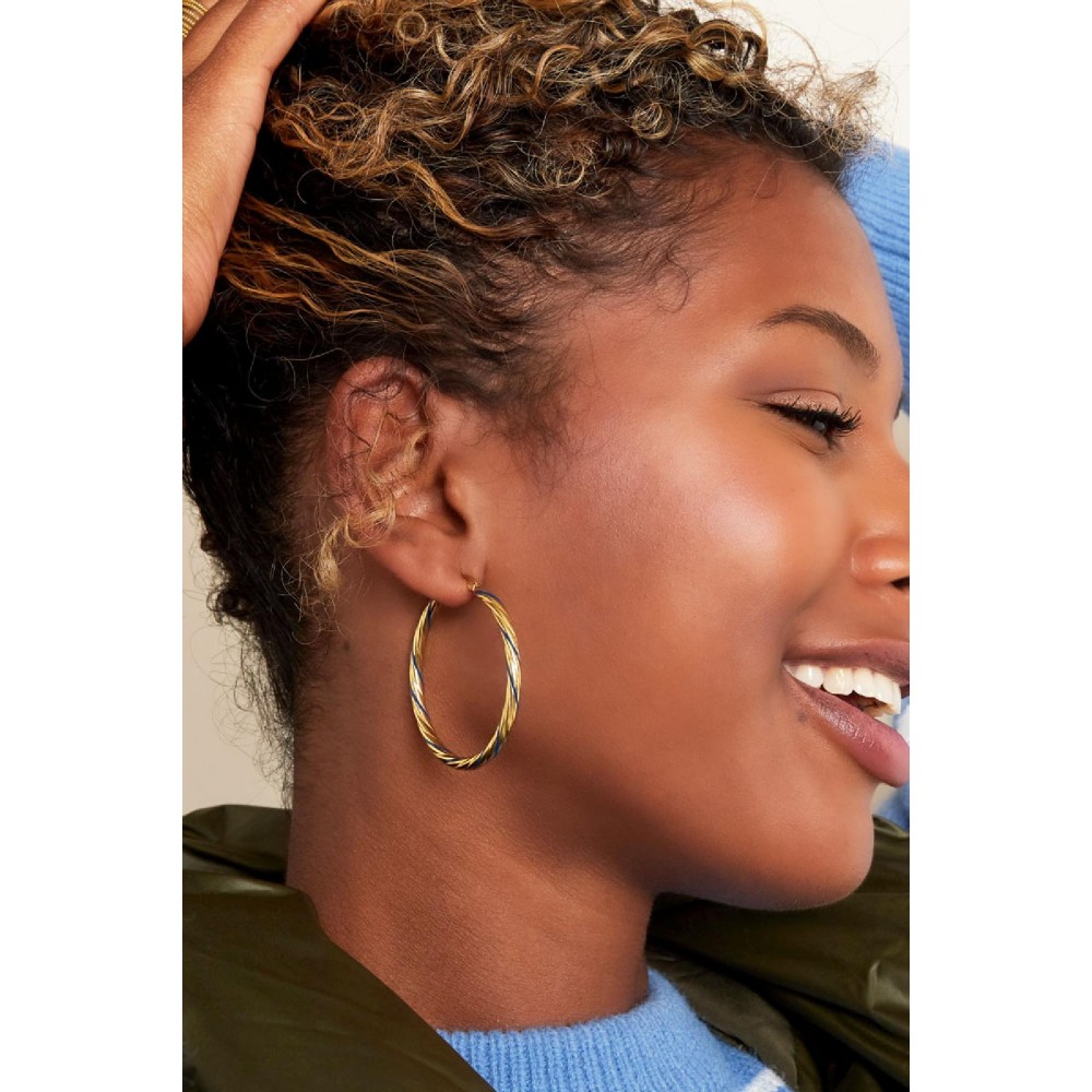 Σκουλαρίκια κρίκοι στριφτοί χρυσοί με μπλε σμάλτο