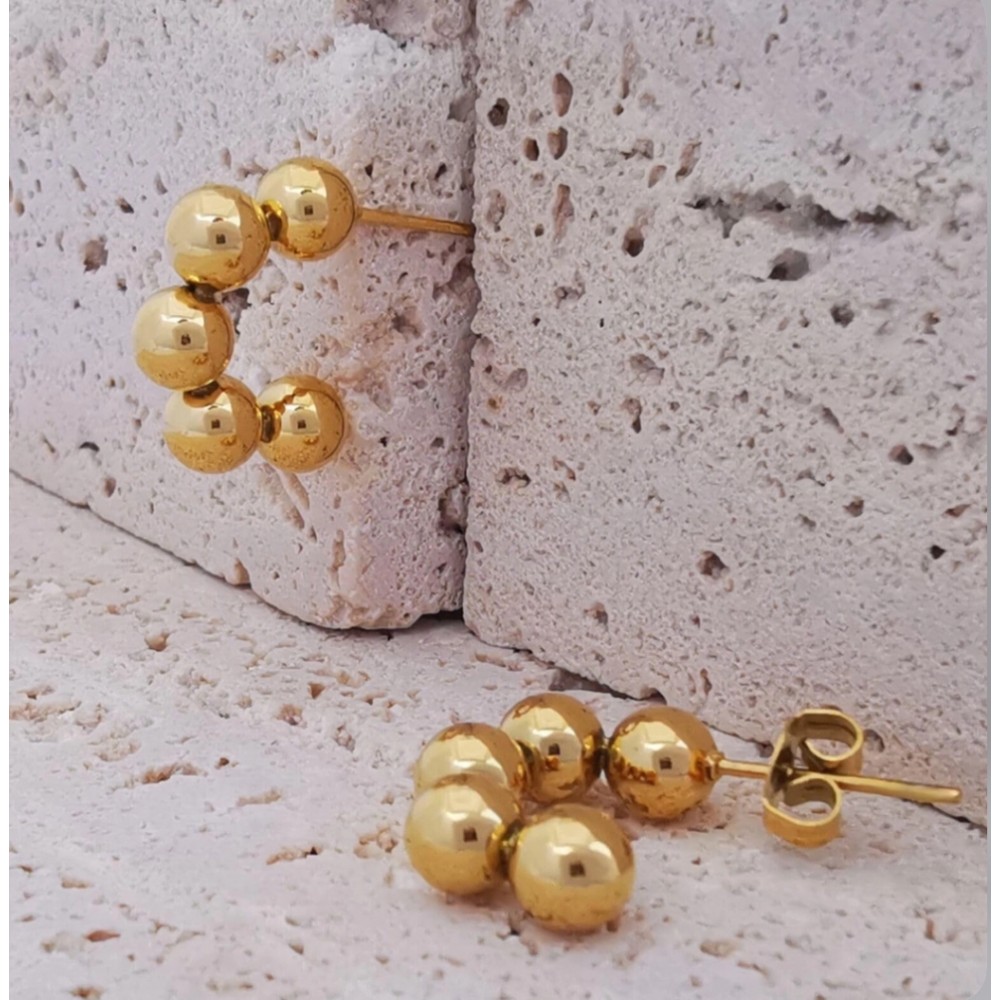 Κρίκοι χρυσοί από ατσάλι με μικρές μπίλιες 