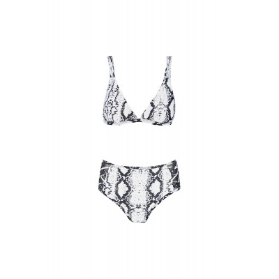 Μπικίνι μαγιό animal print μαύρο λευκό snakeskin ψηλόμεσο με διαφάνεια