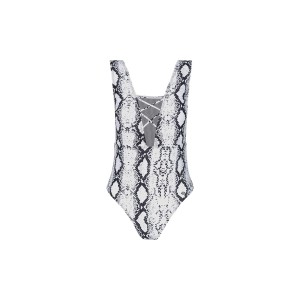 Ολόσωμο μαγιό animal print μαύρο λευκό snakeskin βαθύ ντεκολτέ με διαφάνεια