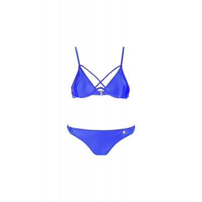 Μαγιό Μπλε μεταλιζέ μπικίνι σετ με cross strap λεπτομέρεια 