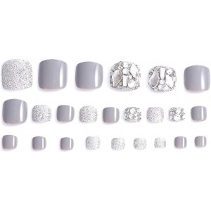 Press on ψεύτικα νύχια ποδιών γκρι με gliter και στρας 