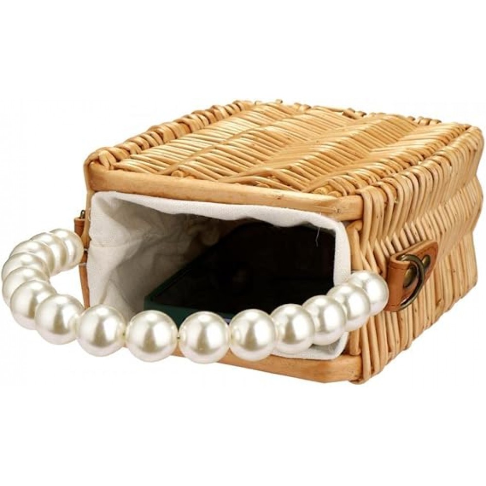 Τσάντα από σκληρή ψάθα και πέρλες 