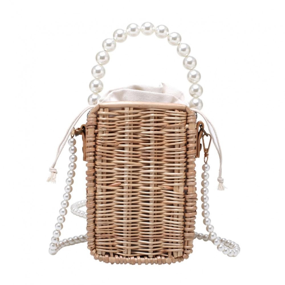 Τσάντα από σκληρή ψάθα και πέρλες 