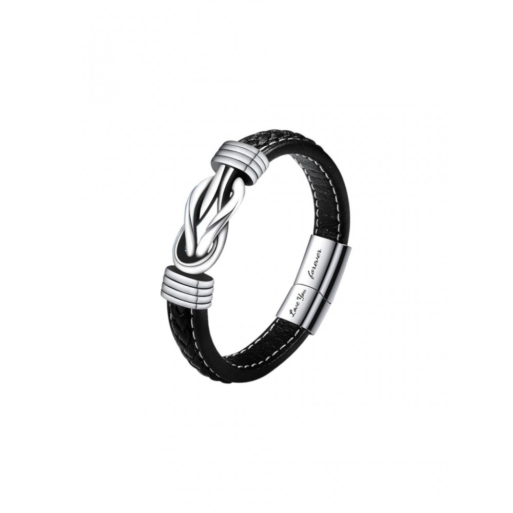 Ανδρικό δερμάτινο βραχιόλι με μήνυμα "love you forever" και ατσάλινο σχέδιο σε κουτί δώρου