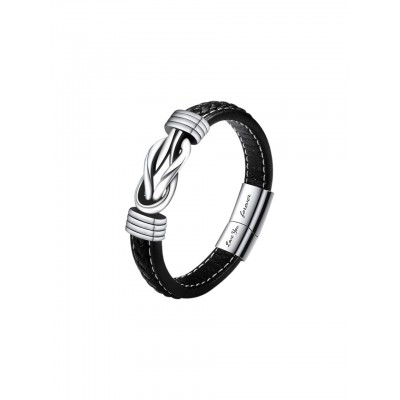 Ανδρικό δερμάτινο βραχιόλι με μήνυμα "love you forever" και ατσάλινο σχέδιο σε κουτί δώρου