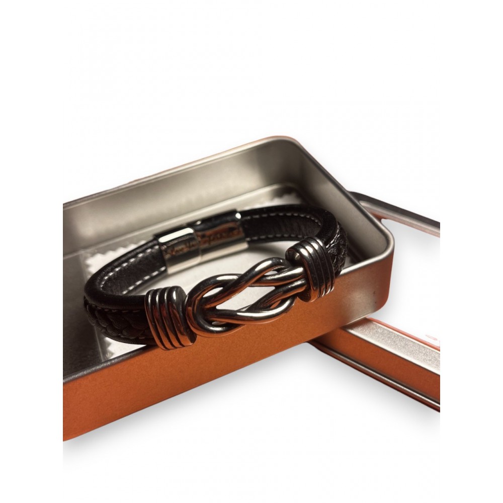 Ανδρικό δερμάτινο βραχιόλι με μήνυμα "love you forever" και ατσάλινο σχέδιο σε κουτί δώρου