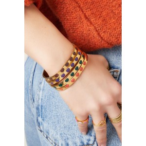 Βραχιόλι χειροπέδα με καρδιές από σμάλτο ατσάλινο - χρυσό ροζ