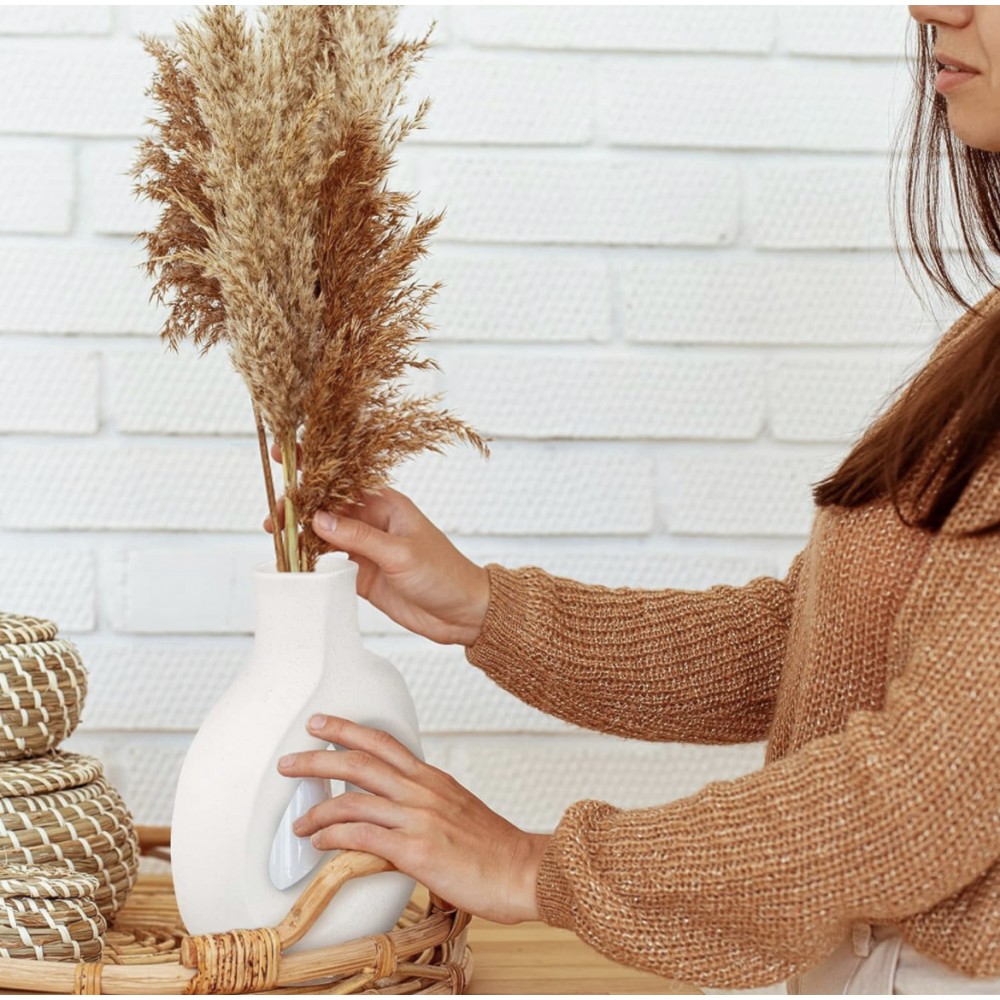 Κεραμικό διακοσμητικό βάζο για αποξηραμένα άνθη στρογγυλό - λευκό ματ