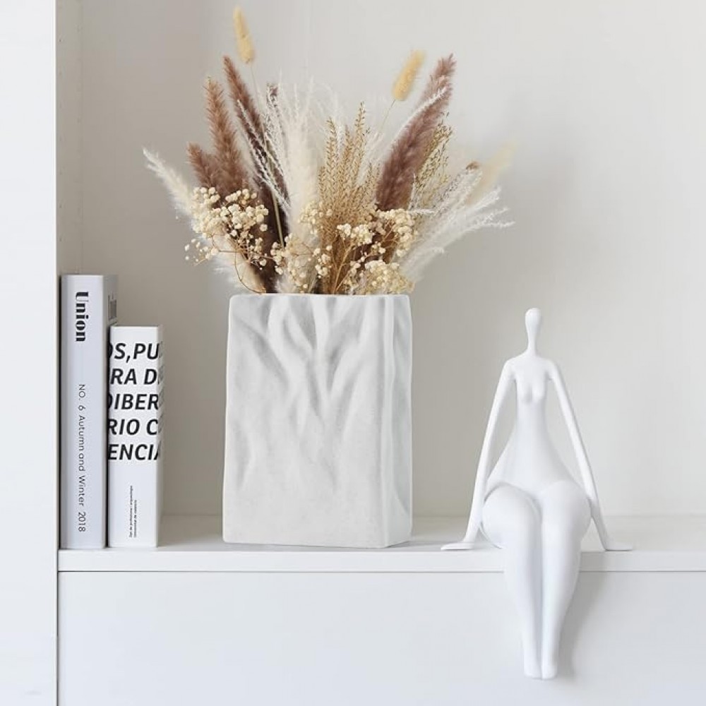 Κεραμικό διακοσμητικό βάζο παραλληλόργαμο για αποξηραμένα άνθη - μπεζ ματ