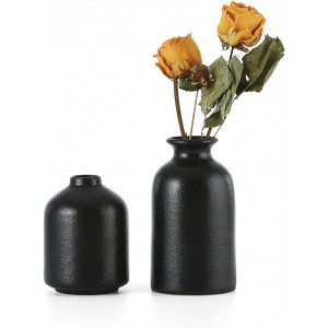 Σετ δύο μικρά κεραμικά διακοσμητικά βαζάκια για αποξηραμένα άνθη - μαύρο ματ