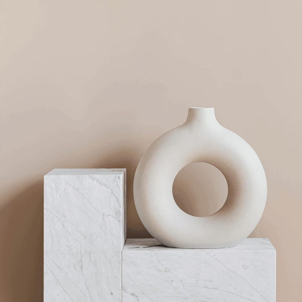 Κεραμικό διακοσμητικό βάζο για αποξηραμένα άνθη - μπεζ ματ