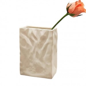 Κεραμικό διακοσμητικό βάζο παραλληλόργαμο για αποξηραμένα άνθη - μπεζ ματ