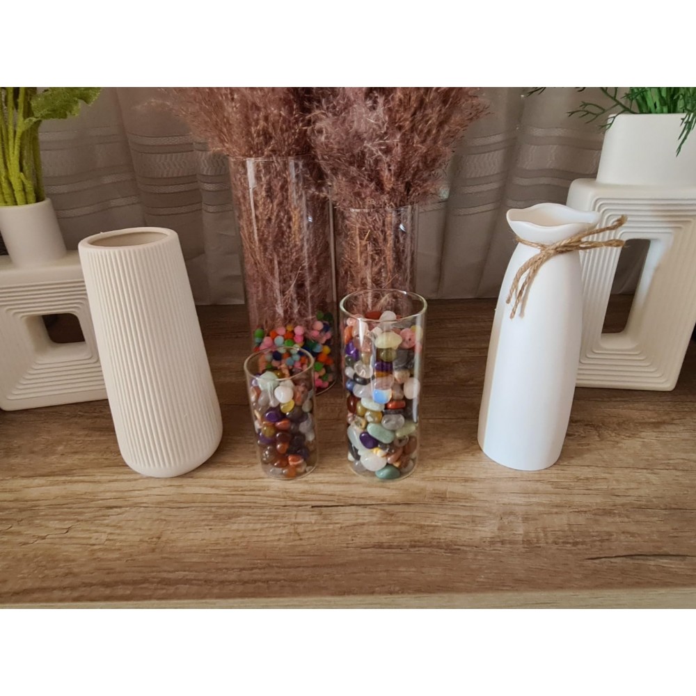 Σετ δύο κεραμικά διακοσμητικά βάζα για αποξηραμένα άνθη - μπεζ ματ