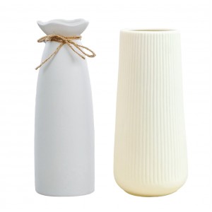 Σετ δύο κεραμικά διακοσμητικά βάζα για αποξηραμένα άνθη - μπεζ ματ