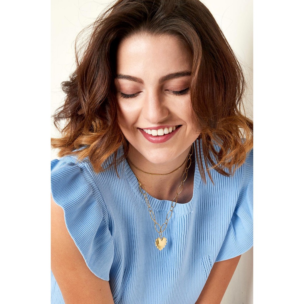 Κολιέ chunky αλυσίδα με καρδιά - ασημί