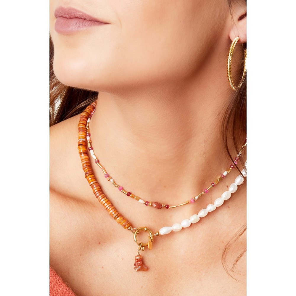 Κολιέ με μαργαριτάρια πέτρες και διακοσμητικό κούμπωμα - κόκκινο