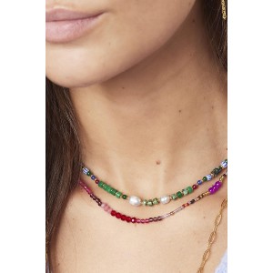 Κολιέ χρωματιστό με διάφορες χάντρες και μαργαριτάρια μαύρο