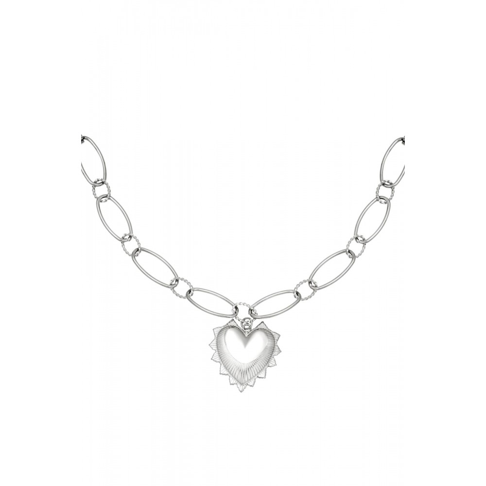Κολιέ chunky αλυσίδα με καρδιά - ασημί