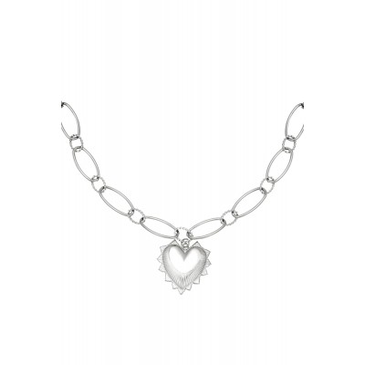 Κολιέ chunky αλυσίδα με καρδιά - ασημί
