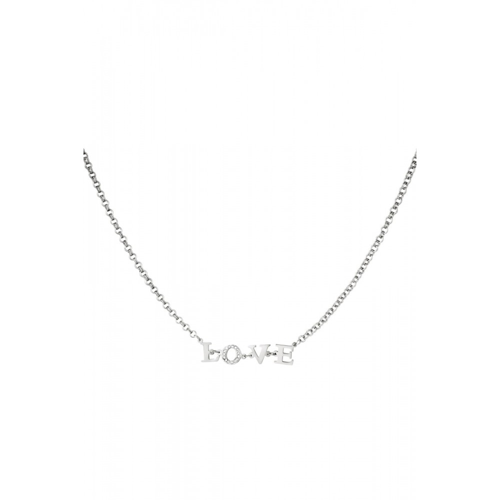 Κολιέ που γράφει LOVE  με στρας ατσάλινο - ασημί