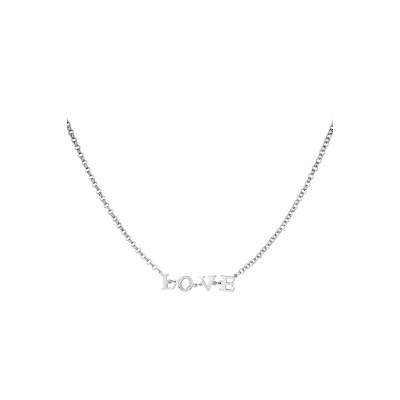 Κολιέ που γράφει LOVE  με στρας ατσάλινο - ασημί