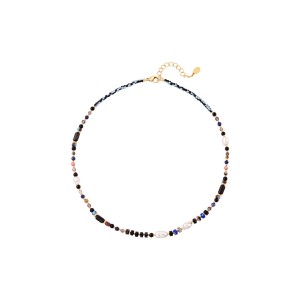 Κολιέ χρωματιστό με διάφορες χάντρες και μαργαριτάρια μαύρο