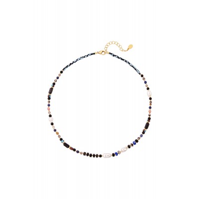 Κολιέ χρωματιστό με διάφορες χάντρες και μαργαριτάρια μαύρο