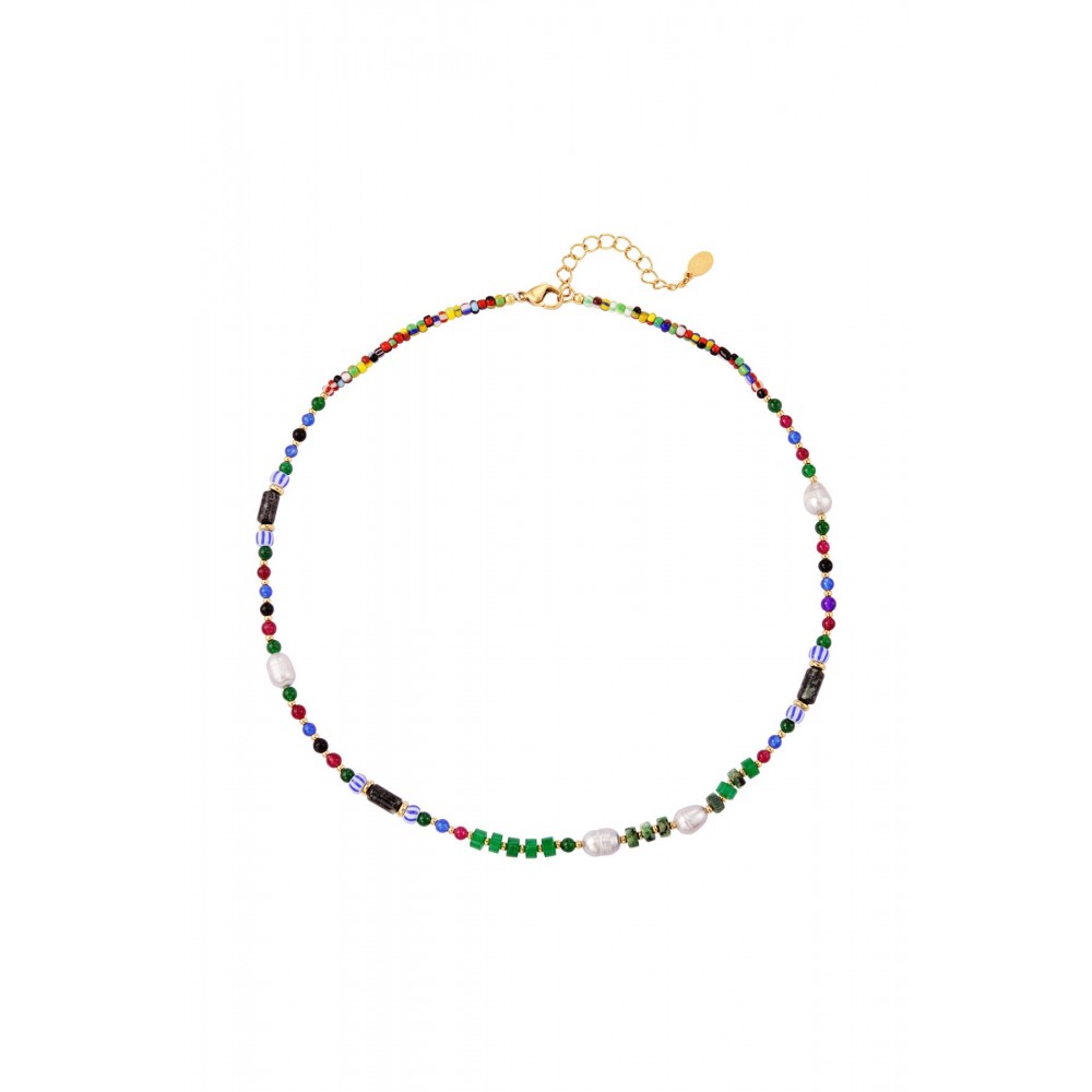 Κολιέ χρωματιστό με διάφορες χάντρες και μαργαριτάρια πράσινο