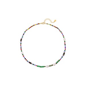 Κολιέ χρωματιστό με διάφορες χάντρες και μαργαριτάρια πράσινο