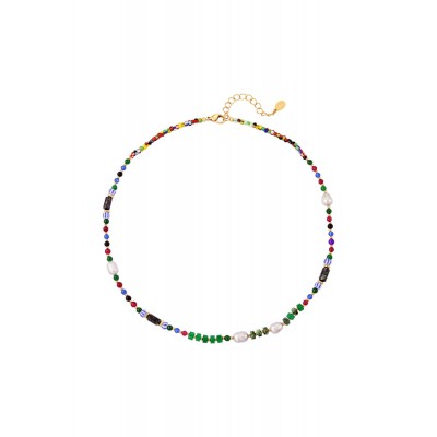 Κολιέ χρωματιστό με διάφορες χάντρες και μαργαριτάρια πράσινο