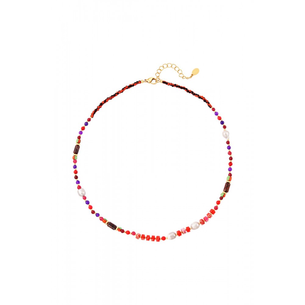 Κολιέ χρωματιστό με διάφορες χάντρες και μαργαριτάρια φούξια