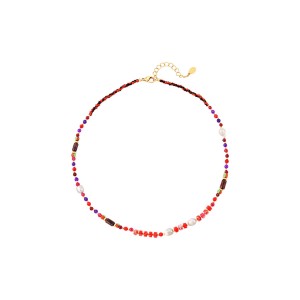 Κολιέ χρωματιστό με διάφορες χάντρες και μαργαριτάρια φούξια