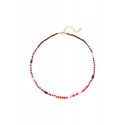 Κολιέ χρωματιστό με διάφορες χάντρες και μαργαριτάρια φούξια