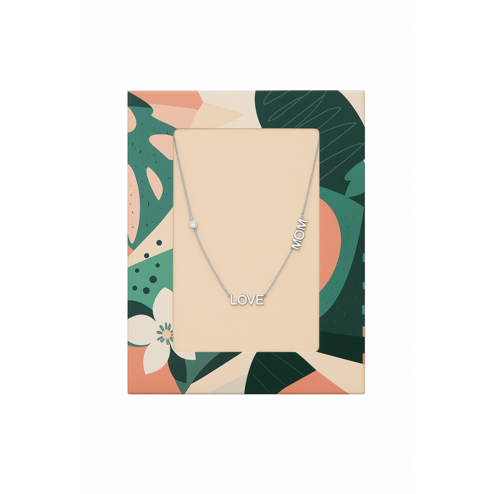 «Love mom» κολιέ με μήνυμα για την μαμά ατσάλινο με ζιργκόν - ασημί 