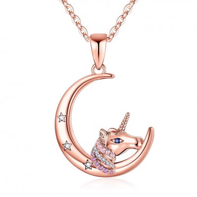 Κολιέ Μονόκερος στο Φεγγάρι με στρας - Ροζ Χρυσό