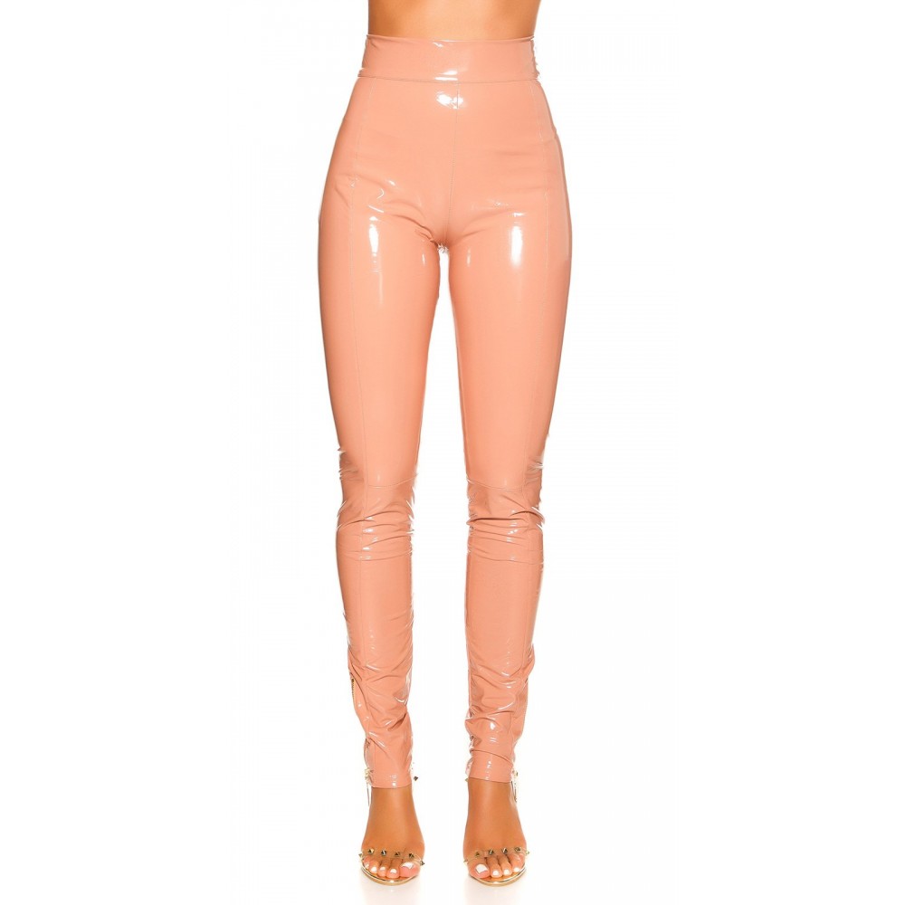 Παντελόνι κολάν vinyl από PU δερματίνη με φερμουάρ - βινύλ λάτεξ ροζ nude