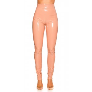 Παντελόνι κολάν vinyl από PU δερματίνη με φερμουάρ - βινύλ λάτεξ ροζ nude