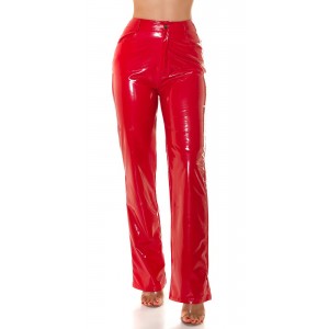 Παντελόνι vinyl ίσιο με τσέπες ψηλόμεσο pu leather κόκκινο