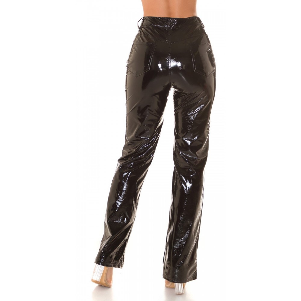 Παντελόνι vinyl ίσιο με τσέπες ψηλόμεσο pu leather μαύρο