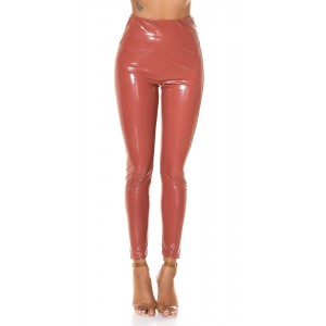 Παντελόνι κολάν vinyl από PU δερματίνη με λάστιχο - βινύλ λάτεξ καφέ
