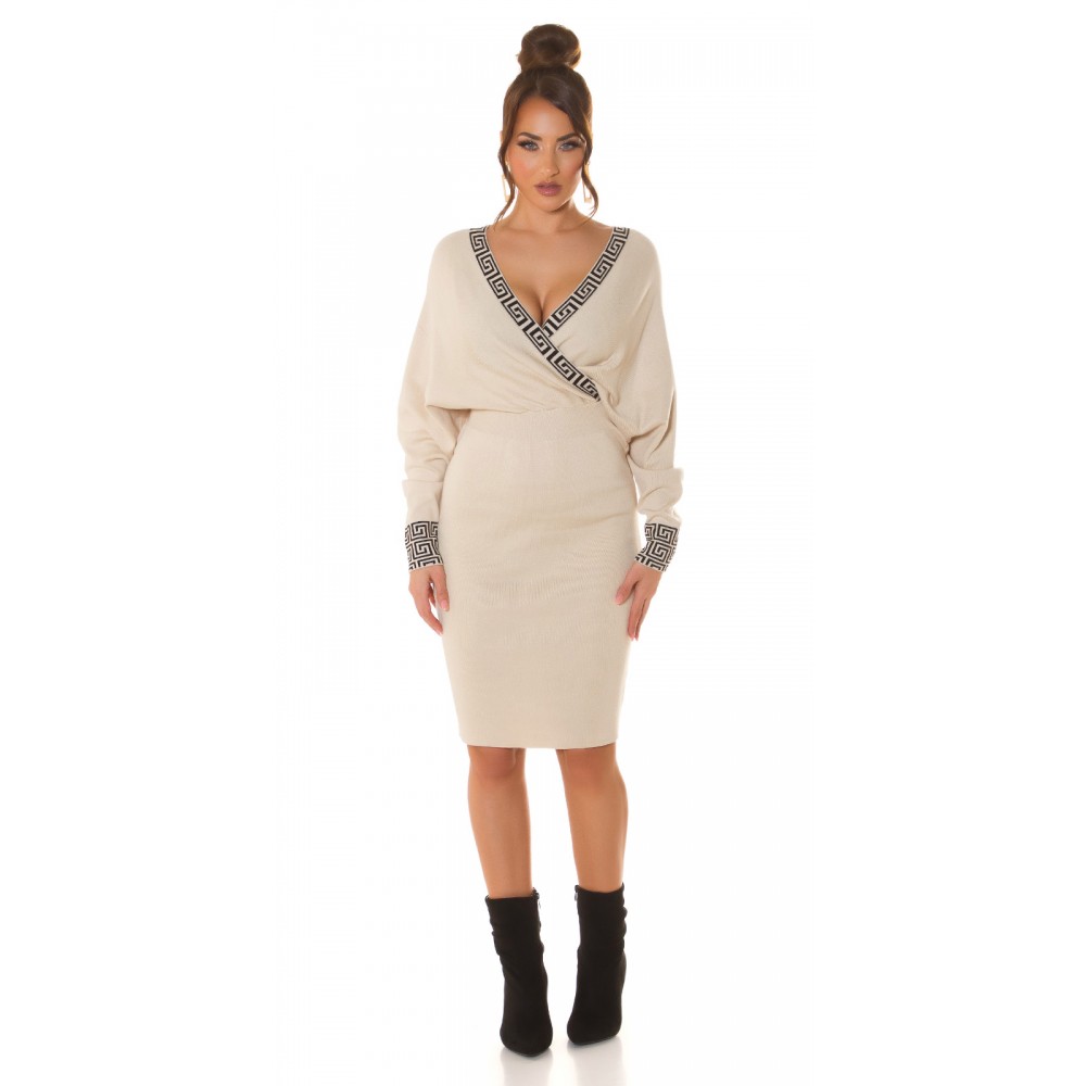 Casual κρουαζέ pencil μπεζ φόρεμα πλεκτό