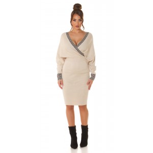 Casual κρουαζέ pencil μπεζ φόρεμα πλεκτό