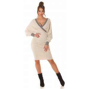 Casual κρουαζέ pencil μπεζ φόρεμα πλεκτό
