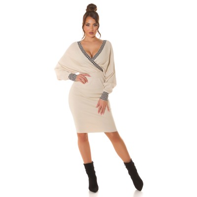 Casual κρουαζέ pencil μπεζ φόρεμα πλεκτό