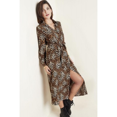 Midi σεμιζέ φόρεμα λεοπάρ animal print