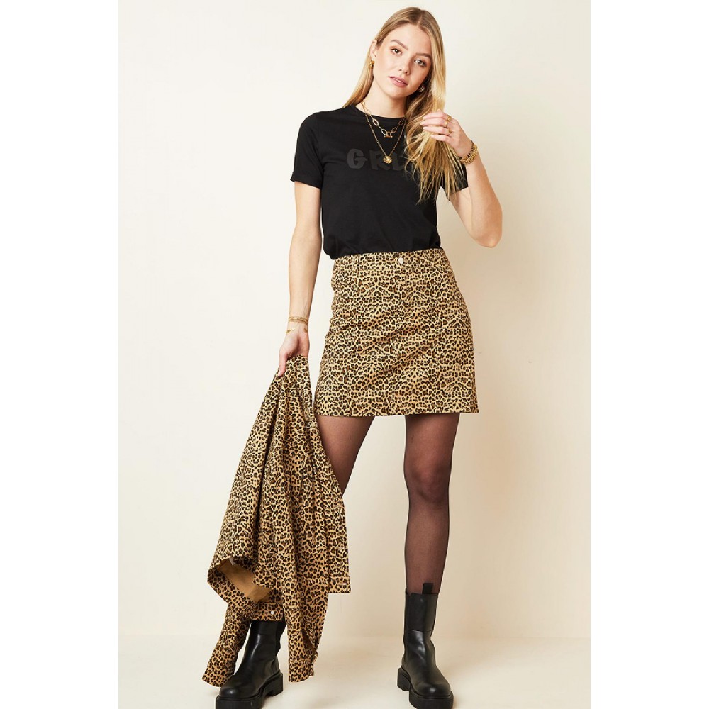 Κοντή τζιν φούστα animal print λεοπάρ